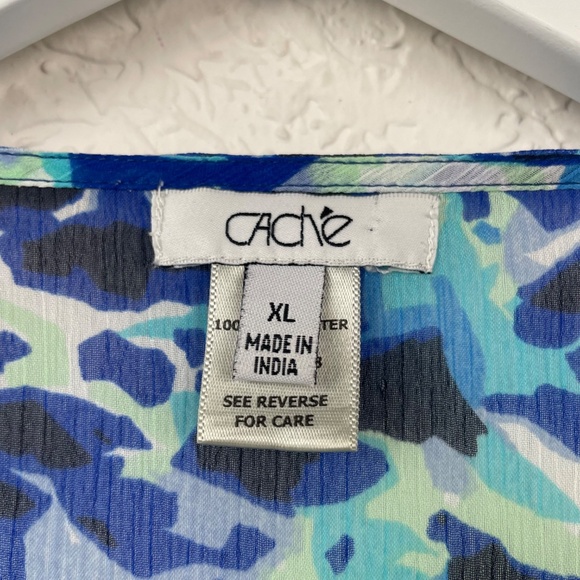 Cache Womens Blue Floral Embelished Boho Cinch Waist Peasant Blouse XL - Picture 4 of 7